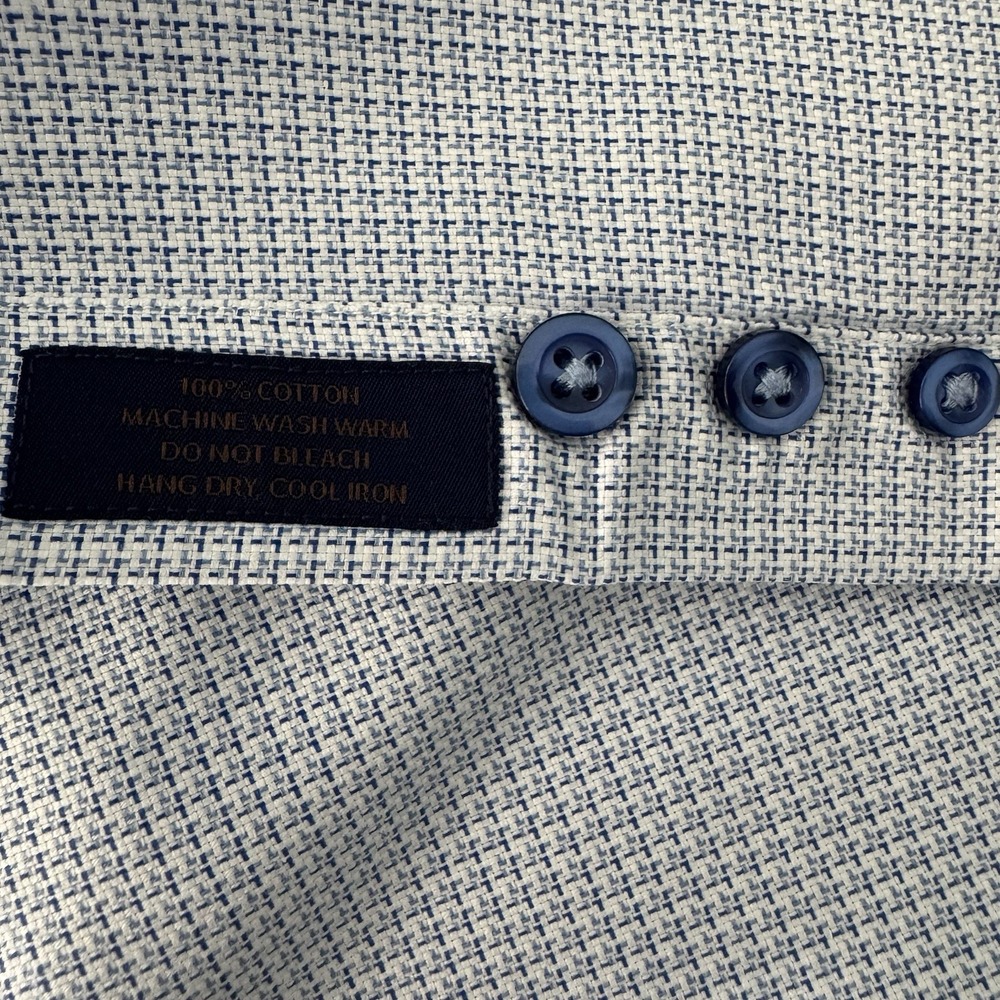 David Donahue Trim Dress Shirt Men XL 17 32/33 White Blue Micro Check Cotton - Picture 10 of 12